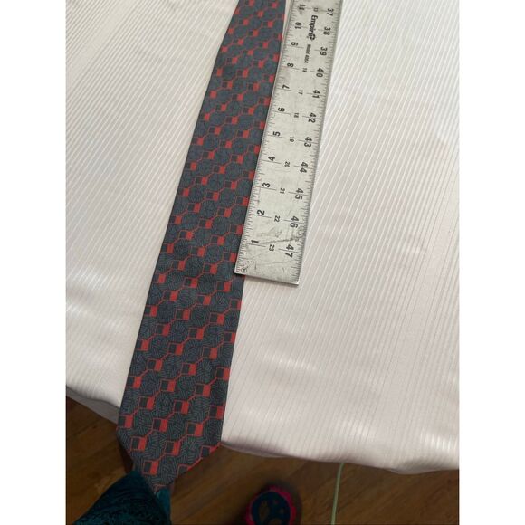 Giorgio Armani Vintage 90s Geometric Grey Orange Necktie Tie - Picture 5 of 5